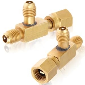 2PCS Quick Coupler Access Tee  1/4'' Valves Core Tee Adapter with Swivel Connector  Fits for Gauge Deep Vacuum Pump Manifold